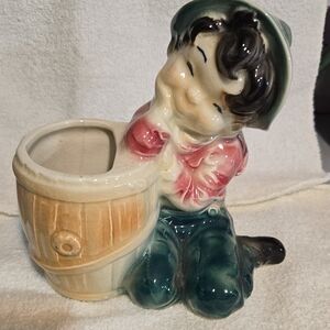 Royal Copley Planter Boy With Barrel 1950's
